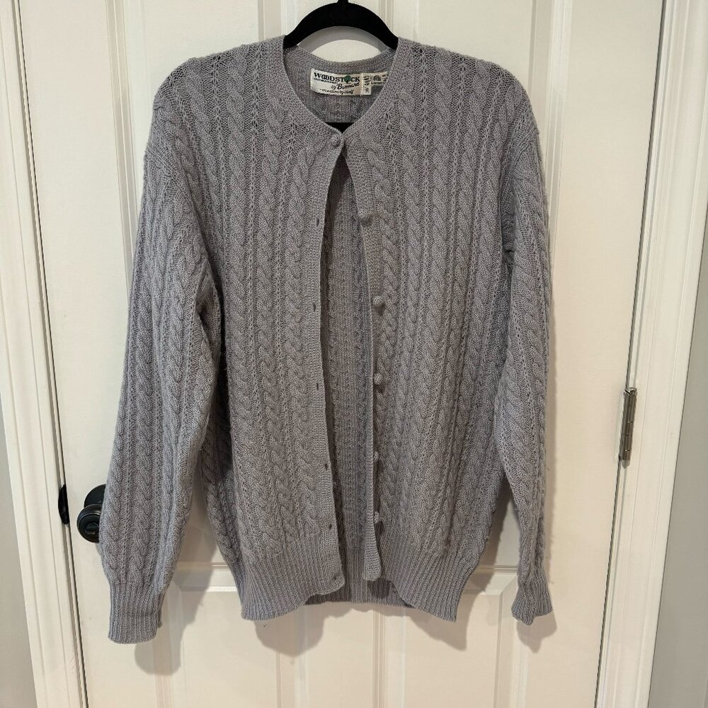 Vintage Grey Wool Cable‎ Knit Button Up Cardigan - Size 38